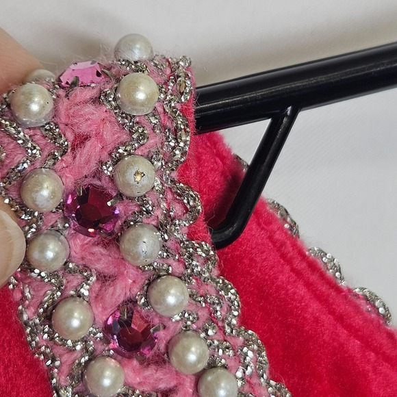 Vintage Neusteters Pink Velour Evening Maxi Gown Pearl Rhinestone Embellishments - Picture 6 of 16
